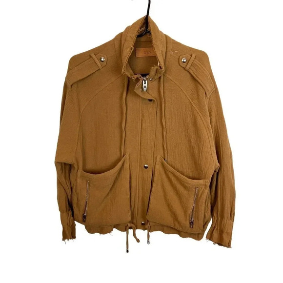 NWT BlankNYC Dolman Sleeve Drawstring Details Woven Raw Hem Jacket Womens XS Tan - Picture 1 of 14